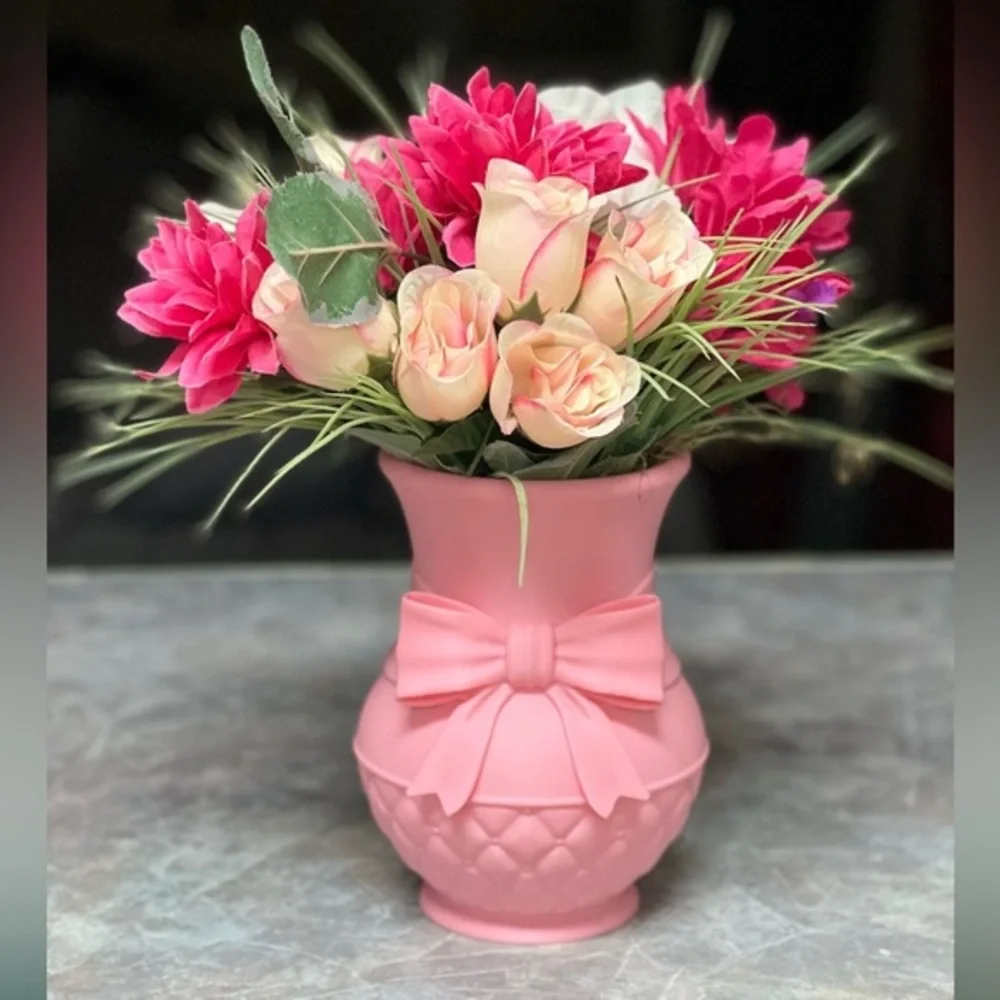 Blush Pink Bow Vase 8” | Coquette Aesthetic Decor | Cute Flower Vase Gift